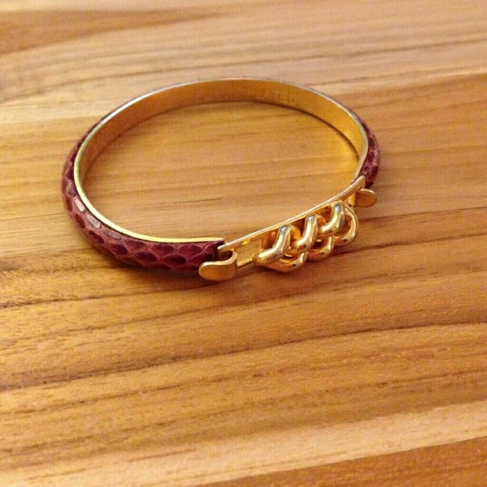 Vintage 24k Pink Leather Snakeskin Bangle Italy